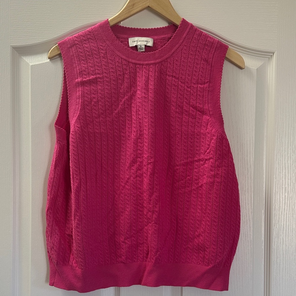 Free Assembly Sleeveless Cable Knit Tank Top in Bright Pink
